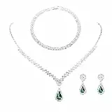 FDEETY Schmuckset Strass Halskette Armband Ohrringe Sets Prom Kostüm Schmuck Set Braut Hochzeit Party für Frauen und Mädchen(Grün)