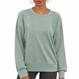 IECCP Damen Sweatshirts Hoodie Pullover Langarm Kapuzenpulli Sweater Rundhals Basic Langarmshirt Oberteile Herbst Casual Shirts Tops Bohnengrün M