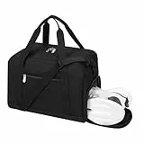 Sporttasche Klein mit Schuhfach - Mini Reisetasche 18L Small Duffel Bag XS, Schulsporttasche, Weekender, Fitnesstasche 35x20x25cm-Schwarz