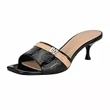 GUESS Women's Peomit Heeled Sandal, Black/Beige Logo 001, 38 EU