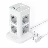 TESSAN 8 Fach Mehrfachsteckdose mit USB C, Steckdosenleiste Überspannungsschutz mit 4 USB, Mehrfachstecker Steckdosenturm mit Schalter, Verlängerungskabel 2M für Zuhause, 3600W