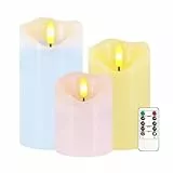 Justup Flammenlose LED-Kerzen, Set von 3 Flackernde Pastell Frühlings-LED-Kerzen mit Fernbedienung und Timer, Dimmbare Säulen Kerzen Batterie Betrieben für Zuhause, Frühling, Ostern Dekor (3 Farben)
