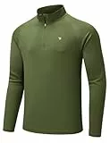 donhobo Activewear-Langarmshirts für Herren Funktionales Shirt Outdoor Quick Dry Atmungsaktive Laufshirt 1/4 Reißverschluss UV-Schutz Langarm T-Shirts, Armeegrün, L