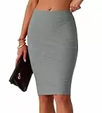 IWOLLENCE Bleistiftrock Damen Stretch Hohe Taille Elegant Sommerrock Knielang Damen Midi Rock Strickrock für Business Festival und Party (Grau, L)