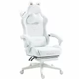 Dowinx Gaming Stuhl,Gamer Chair,PU-Leder Sessel mit Katzenohren und Katze-Dekoration,Ergonomischer Gamingstuhl,150KG Tragkraft PC Stuhl,Verstellbar Fußstütze Armlehnen Rückenlehne,Katze-Weiß