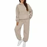 Jogginganzug Damen Set Elegant Langarm Trainingsanzug Sport Hosenanzug Damen Casual Hoodie Und Jogginghose 2 Teilig Outfit Outdoor Sportanzug Warm Hausanzug Bequeme Freizeitanzug Tracksuit (Beige,M)