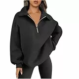 Winter Pullover Damen Rabatt Einfaches Einfarbiges Sweatshirt mit Revers Sweatshirt Damen mit V-Ausschnitt und Viertelreißverschluss Lange Ärmel große Größen Bequemes Herbst Winter Freizeit-Sweatshirt