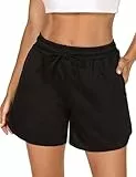 Demegimi Shorts Damen Sport Kurze Sporthose Sommer Kurze Hose Baumwolle High Waist Sweatshorts Running Shorts Gym Fitness Shorts Jogginghose