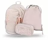 Baagl Schulrucksack Set Jungen Mädchen 3 Teilig, Schultasche für Grundschule Volksschule, Grundschule Ranzen mit Brustgurt, Ergonomischer Schulranzen (Sand)