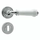 domino Türgriff Drückergarnitur BB-Buntbart Set mit quadratischen BB Rosetten Türklinke für Zimmertür, Bürotür, Kellertür & Innentür Türbeschläge aus Aluminium Weiß/Chrom LUDWIK-R