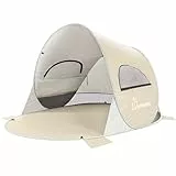 Wolfwise Pop Up Strandmuschel für 3-4 Personen, Sofort Aufbau, UV-Schutz 50+, Wasserabweisend, Belüftetes Anti-Riss Strandzelt mit Sandtaschen, 220x145x120CM (87 ×57×47 IN), Beige