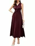Aupuls Abendkleid Damen Lang Kleid Lang Elegante Kleider Kleid V Ausschnitt Festliche Kleider für Hochzeit Bandage Ärmelloses Kleid Damen Abendkleid Rot Lang AUPG010BurgundyS