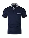 GNRSPTY Herren Poloshirts Kurzarm Baumwolle Polo Shirts Männer Slim Fit Polohemd Golf Farbe Nähen T-Shirt S-XXL,Blau 1,M