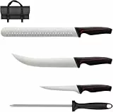 MOSFiATA Metzgermesser-Set mit Tragetasche, Küchenmesser-Set mit 30cm Schinkenmesser, 25cm Metzgermesser, 15cm Ausbeinmesser und Wetzstahl für Zuhause Outdoor