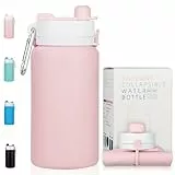 NAVTUE Faltbare Trinkflasche, 550 ml Faltbar Wasserflasche, BPA Free Wiederverwendbar Auslaufsicher Reise-Silikon-Wasserflasche für Reisen, Fitnessstudio, Wandern, Büro, Camping (Rosa)