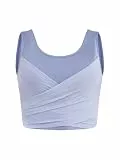 TiaoBug Damen Sport Unterwäsche Gerafft Bustier BH ohne Bügel mit Polster Ärmelloses Crop Top Kurz Bauchfrei Yoga Bra Oberteil Fitness Laufen Bralette Staubiges Blau S