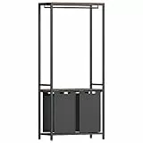 VASAGLE Wäschekorb mit Garderobenständer, Wäschesammler mit 2 Fächer, 73 x 33 x 177 cm, Kleiderständer, Wäschebox, Wäschesack ausziehbar abnehmbar, 2 x 46 L, vintagebraun-klassikschwarz BLH231B02