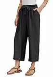 Fourindo Leinenhose Damen 7/8 Weites Bein Sommerhose Damen Leicht Elegant Leinenhose Stoffhose Causal Locker Freizeithose Hohe Taille Sommer Hosen für Urlaub und Alltag