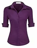 Hotouch Bluse Damen Baumwolle Hemd 3/4 Arm Business Blusen Sommer Tops Shirt Elegant Button Down Oberteile Freizeit Tops Lila XS