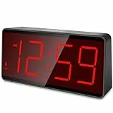 Eachui Wecker digital Batteriebetrieben mit großen Zahlen, Digitaler Wecker mit LED Display, regelbarer Helligkeit und Lautstärke, Automatischer Dimmer,Snooze, 12/24 Std (Rot Ziffern)