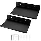 2 Stück Wandregal Schwarz Metallregal, Bücherregal Wand, Kleine Wandregale, Bilderleiste Schwarz, Kleines Schwebendes Schweberegale für Wände Küchenregal Bad Wohnzimmer Regalbrett(20 x 12 x 4 cm)