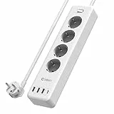 Unidapt Mehrfachsteckdose mit 4 Smart USB Ports (3,4A / 15W), USB-C Steckdosenleiste Wandmontage (2500W /10A) mit Überstromschutz und Kinderschutz, Steckerleiste mit Schalter und 1.8M Kabel, Weiß