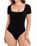 SURE YOU LIKE Shapewear Damen Body Mit Kurzen Ärmel Bauchweg Body Shaper String Alltags-Tops Figurformender Shaping Tanga Bodysuit für Frauen, Schwarz, S