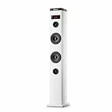 NGS Sky Charm White - 50W Bluetooth Sound Tower mit Fernbedienung, Optischem Eingang, USB, FM Radio und AUX IN (Weiß)