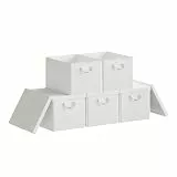 WOLTU Aufbewahrungsbox mit Deckel 5 Stück, aus Polyesterstoff, für Schlafzimmer, Arbeitszimmer, Wohnzimmer, Organizer Box mit Griffen, für Kleidung Spielzeug, faltbar, Weiß, 48x36x30 cm