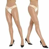 Yilanmy Glanz Strumpfhose Für Damen Glänzende Strumpfhose Offen Schritt Tanzstrumpfhose 2 Paar(Braun,L-XL)