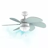 Cecotec Deckenventilator EnergySilence 3600 Vision Sky, 50 W, Durchmesser 92 cm, Lampe, 3 Geschwindigkeiten, 6 Umkehrbare Klingen, Sommer-/Winterfunktion, Zugkette, Weiß/Blau
