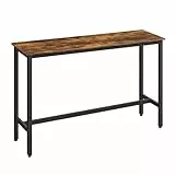 VASAGLE Bartisch, Küchentisch, Küchentresen, rechteckiger Stehtisch, Metallgestell, 40 x 140 x 90 cm, einfacher Aufbau, schmal, Industrie-Design, vintagebraun-tintenschwarz LBT140B01