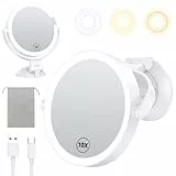 Gospire 7“ Wandspiegel mit Beleuchtung und 10-facher Vergrößerung, 3-farbig beleuchteter Badezimmerspiegel mit leistungsstarker Saugnapfverriegelung, Led-Spiegel für den Schreibtisch - Weiß