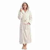 V.&GRIN Damen-Bademantel mit Kapuze, super saugfähig, schnell trocknend, weich, lang, für nach der Dusche, Spa, Größe S-3XL, Cream, XXL/3XL