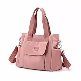 YANAIER Damen Handtasche Umhängetasche Multi Fach Shopper Schultertasche Wasserdicht Nylon Henkeltasche für Reisen Schule Arbeit Rosa