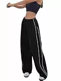 Imuedaen Track Pants Damen Parachute Pants Y2k Hosen Baggy Cargohose Weites Bein Track Pants Vintage Baggy Hosen für Frauen Streetwear Elastische Taille Freizeithose Pants (A Schwarz, L)
