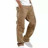 UHouse Cargohose Herren Hose Sommer Baumwolle Cargo Hosen Baggy Arbeitshosen Männer Leichte Sommerhose Bequeme Freizeithose Gummizug Freizeit Einfarbig Pants Warehouse Deals Angebote Khaki 5XL