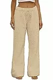 Famulily Bequem Lang Pyjama hosen Damen Winter Warm Flauschig Sherpa Lounge Hose Dick Kuschel Hose Elegant Beige S