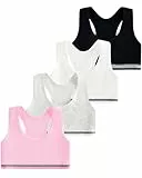 Domee Mädchen BHS Sport Bustier Baumwolle für 6-12 Jahre 4er-Pack Schwarz+Weiß+Grau+Rosa 6-8 Jahre (Herstellergröße S)
