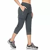 BAYGE Damen Wanderhose Sommer Leicht 3/4 Cargohose Trekkinghose Outdoorhose Atmungsaktiv Schnell Trocknend Wasserdicht Winddicht Funktionshose mit reißverschlusstaschen, Grau, L