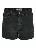 Noisy may Damen Jeansshorts mit Knopfverschluss und umgeschlagenem Saum, Farben:Schwarz, Größe:S