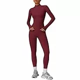 JN JANPRINT Damen 2-teiliges Trainingsset Trainingsanzug Sweatsuit Yoga-Anzug Langarm Activewear Oberteil mit Reißverschluss Workout-Leggings Fitness-Kleidung, burgunderfarben, 36