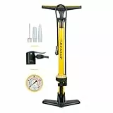 Dunlop Fahrradpumpe mit Manometer - Luftpumpe Fahrrad für Dunlop-, Schrader- und Französisches Ventil - Standluftpumpe inkl. Adapter für Wasserspielzeug und Bälle - Roller- und Autoreifen