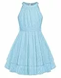 Danna Belle Mädchen Kleid 140 Kinder Festlich Einschulung Sommer Prinzessin Party Hochzeit A-Linien Ärmellos Kleider 146 Blau