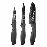 MasterChef Messerset, Küchenmesser Set ink. Kochmesser, Gemüsemesser & Schälmesser, Scharfe Messer Edelstahl, Antihaftbeschichtete, Soft-Touch-Griffe, Schwarz, 3-teilig, Caption