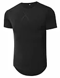 Wayleb T-Shirts für Herren Baumwolle Kurzarm Rundhals Leicht Atmungsaktiv Casual Sommer Longline Tshirt Einfarbig Sportshirt, Schwarz L