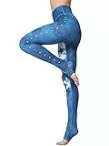 FLYILY Schöne Printed Sport Leggings Damen Sporthose Fitnesshose Yoga Leggings Sporthosen für Damen(BlueFlower,M)