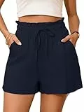 StylSense Kurze Hose Damen Sommer Leinen Musselin Bermuda Shorts Baumwolle High Waist mit Gummizug und Taschen