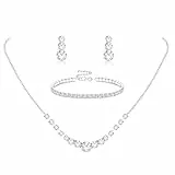 Diamday Brautschmuck Schmuck Set für Damen Silberschmuck Set Strass Kristall Halskette Tropfen Ohrringe Link Armreif Armband Hochzeitsschmuck Sets für Bräute Bridemaid Prom Kostüm Zubehör