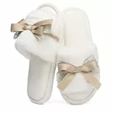 GOEWY Damen Schleifen-Hausschuhe mit Memory-Schaum, offene Zehen, flauschig, rutschfest für Indoor & Outdoor, weiches Geburtstagsgeschenk für Frauen & Mütter(Beige 40/41)